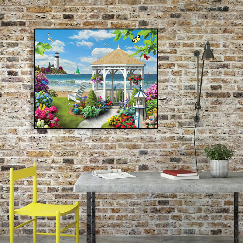 Painting By Numbers Kit DIY Seaside Pavilion Canvas Oil Art Picture Craft
