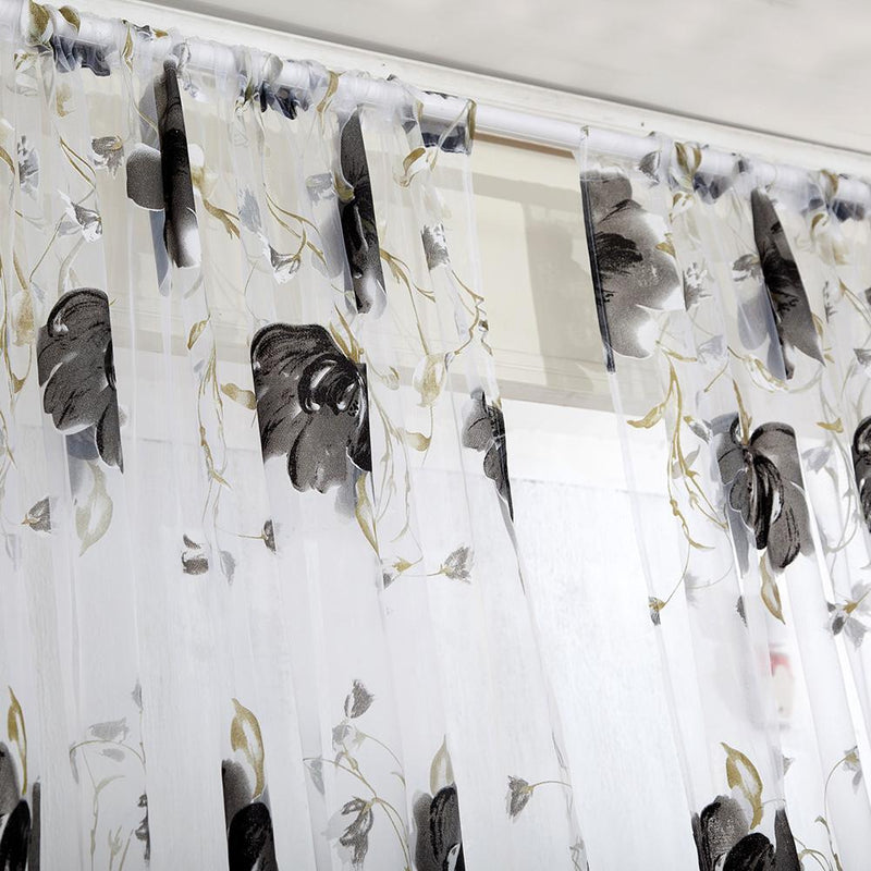 Big Flower Tulle Blackout Curtains Window Drape for Bedroom Decor(Grey)