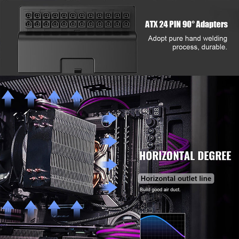 90 Degree Angled Converter Motherboard ATX Power Supply 24Pin Connector Adapter