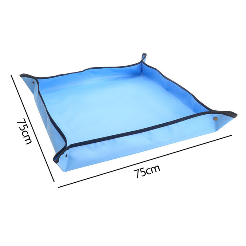 Plant Repotting Mat Waterproof Foldable Planting Pot Pad (Blue 75x75cm) Newly