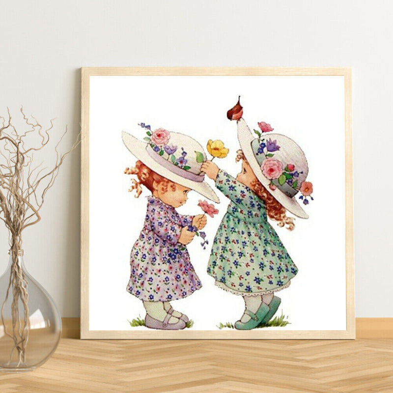 Hand Painted Oil Paint by Numbers DIY Two Girls Drawing Wall Art Decoration Gift