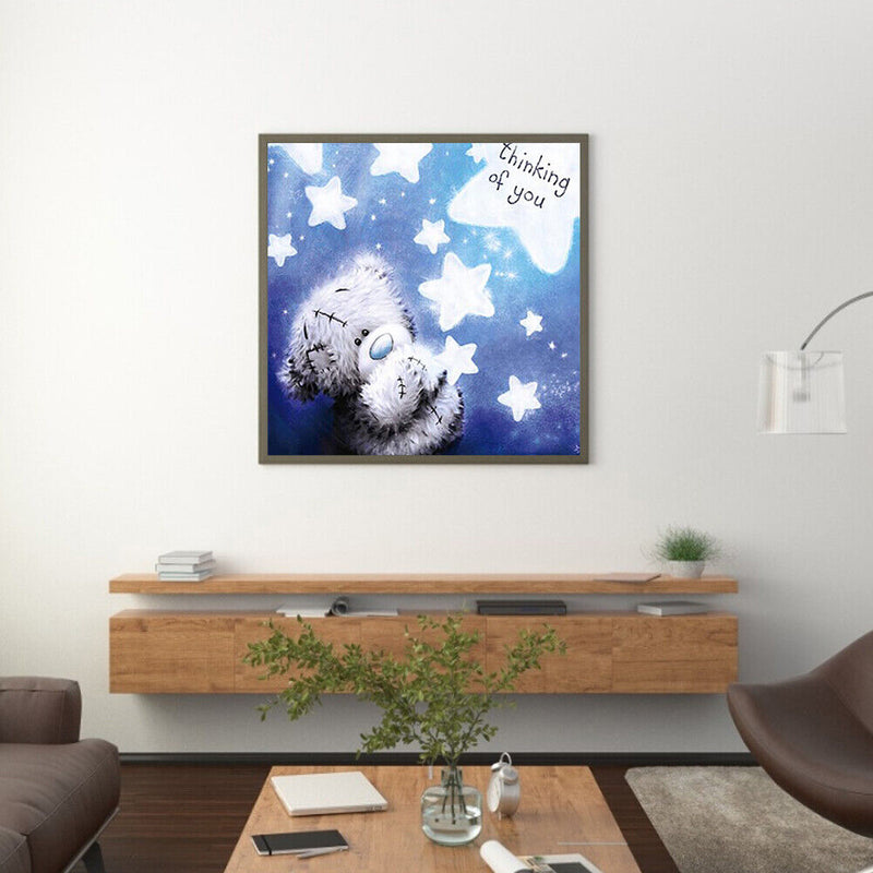 Handmade Blue Bear 5D DIY Full Round Drill Drawing Kit Artwork Diamond Painting