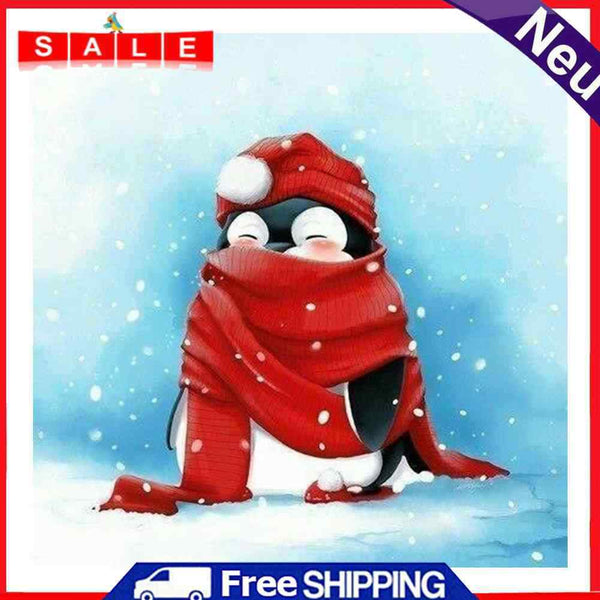 Acrylic Oil Painting By Numbers Red Scarf Penguin Handmade Digital Picture Decor