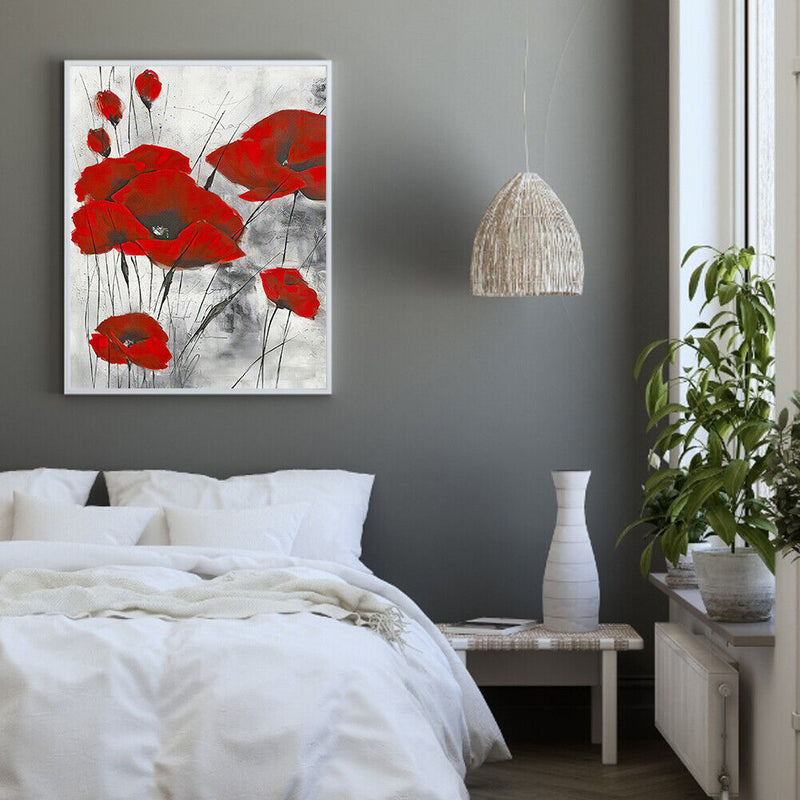 Full Cross Stitch 11CT Red Flower Stamped Embroidery DIY Needlework Kits Newly