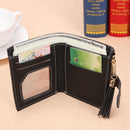 Folded Women Tassels PU Leather Handbag Girl Hasp Small Wallet Purse(Black)