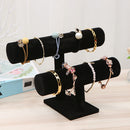 Velvet Bracelet Bangle T-Bar Rack Watch Jewelry Display Stand (Black2 Tier)
