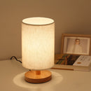 Bedside Table Lamp, Dimmable USB LED Light with Fabric Shade Wood Base (A) Newly