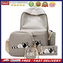 5pcs/set Cute Cat Canvas Bags Travel Backpack Shoulder Clutch Bag (Grey)