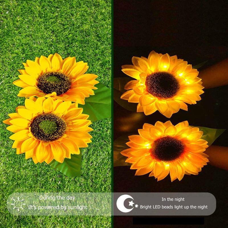 LED Solar Sunflower Shape Light Ground Plug-in Iron Lamp Path Decor (B)