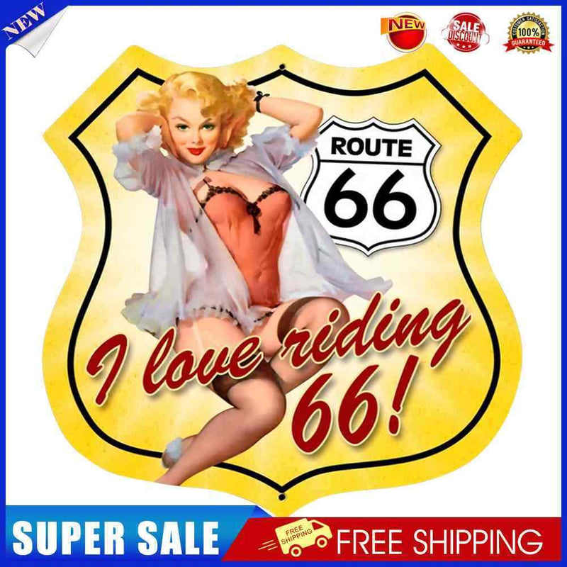 Shield Shape Route 66 Sexy Plate Metal Tin Sign Plaque for Bar Pub Club