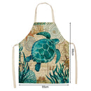 Kitchen Linen Apron Sea Turtle Print Home Restaurant Cooking Baking Bibs