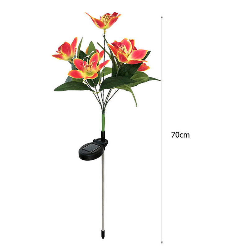 2x LED Solar Garden Orchid Light Waterproof Landscape Fence Decor (Orange)