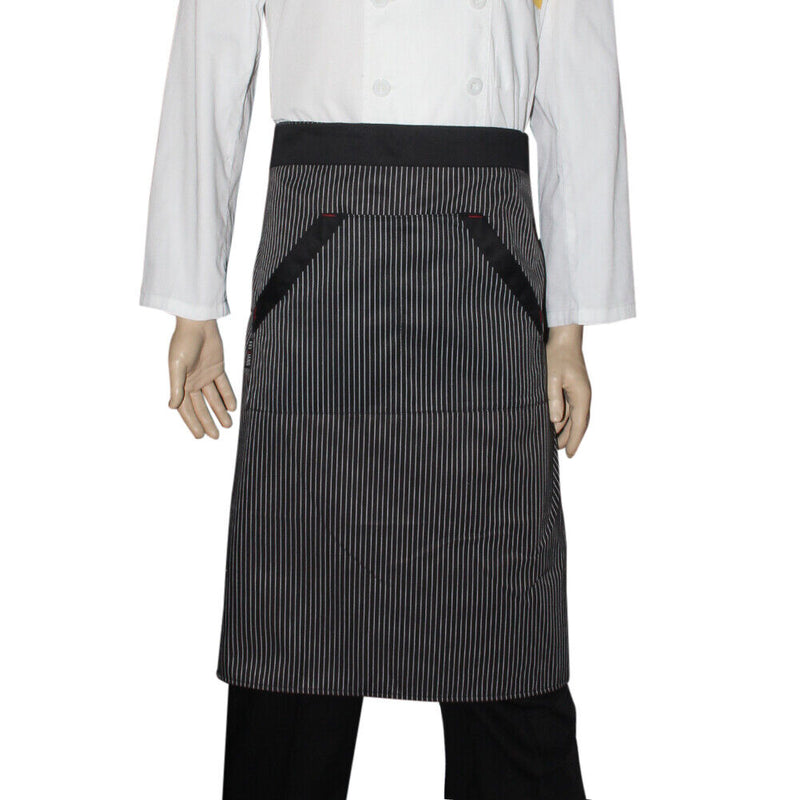 Universal Unisex  Stripe Bib Apron with  Pockets Chef Cook Tool Coffee A