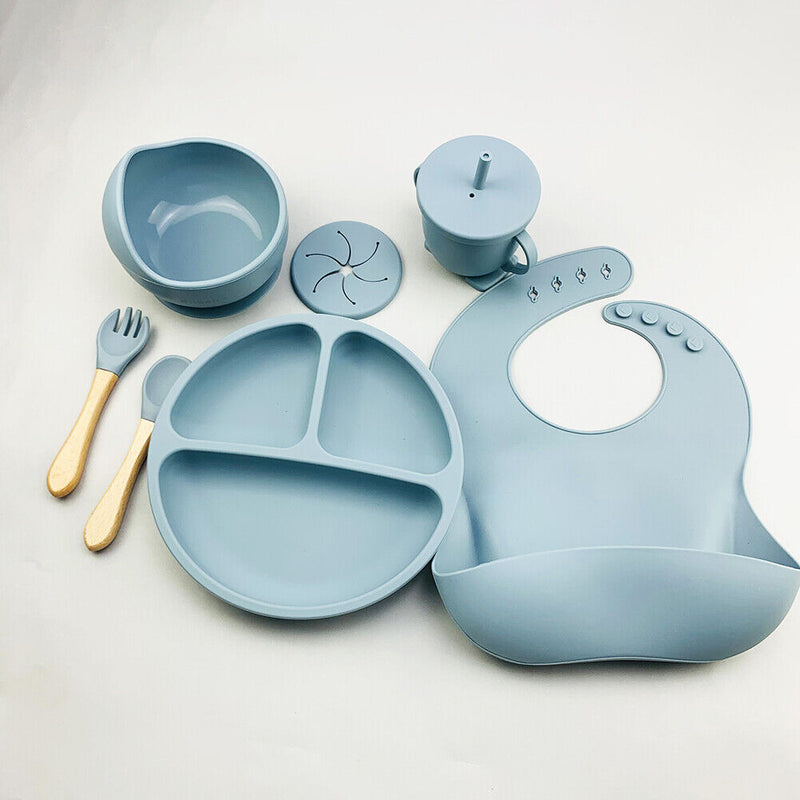 6pcs Silicone Baby Feeding Set Anti Slip Tableware for Kids Food Plates Set