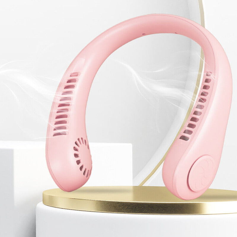 Mini Neck Fan USB Rechargeable Bladeless Fan Neck Air Conditioner (Pink)