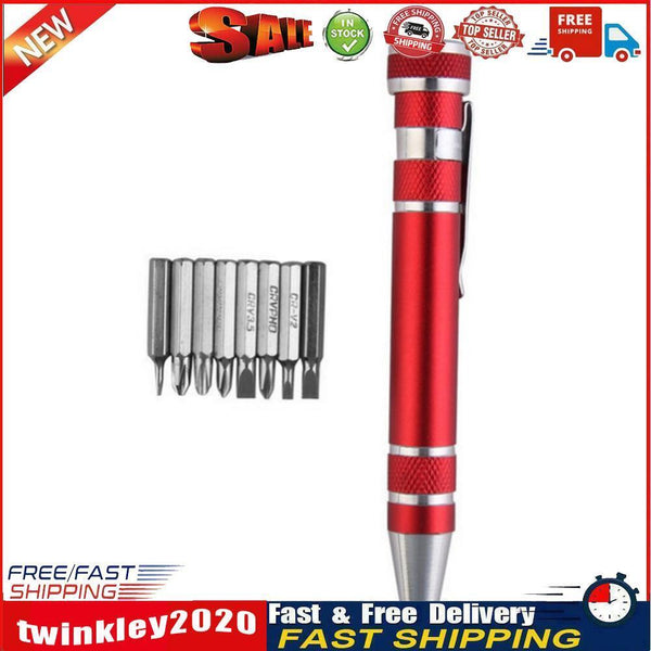8 in 1 Multiuse Precision Pen Screwdriver Hand Repair Tools Kit (Red) Newly