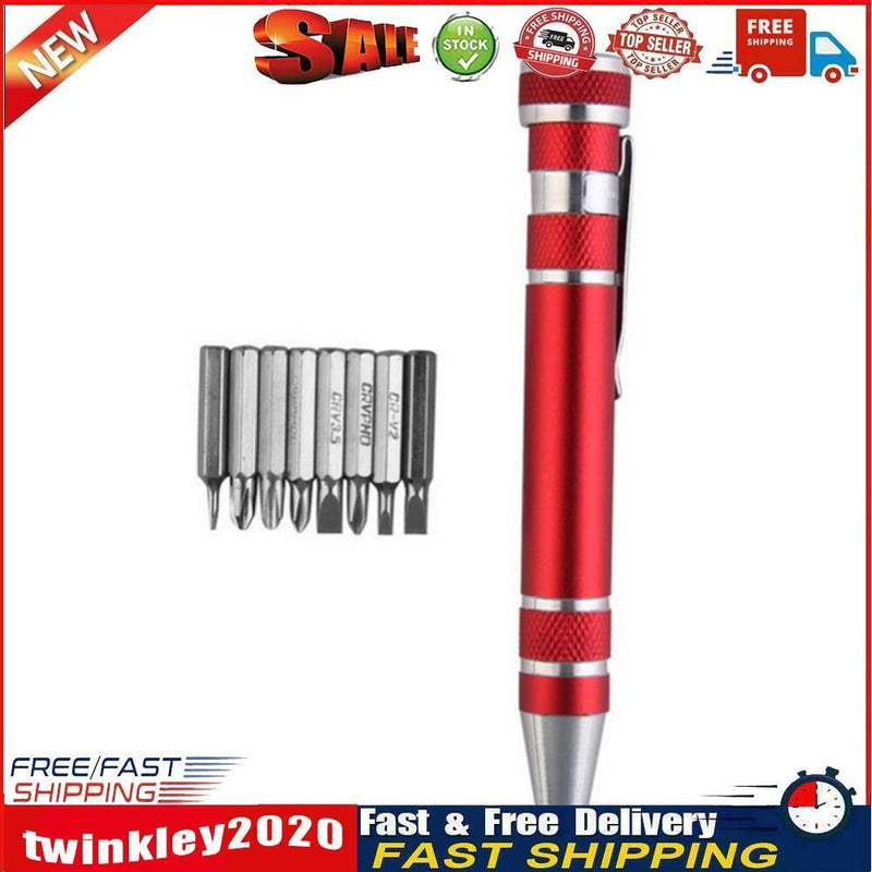 8 in 1 Multiuse Precision Pen Screwdriver Hand Repair Tools Kit (Red) Newly