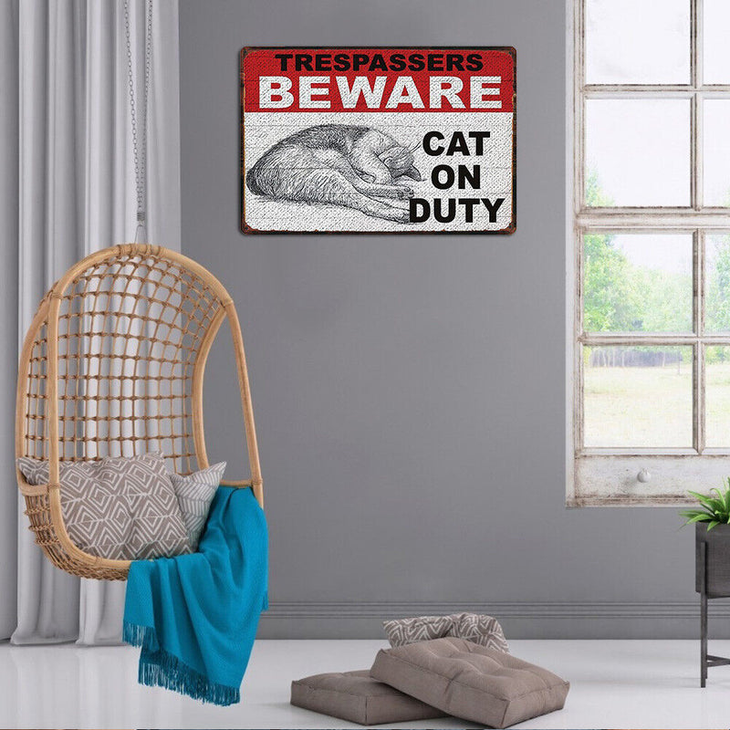 Beware Cat Retro Metal Plate Tin Sign Plaque Poster for Bar Club Cafe Arts