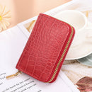 Women PU Leather Crocodile Wallet Business Zipper Holder Handbag (Red)