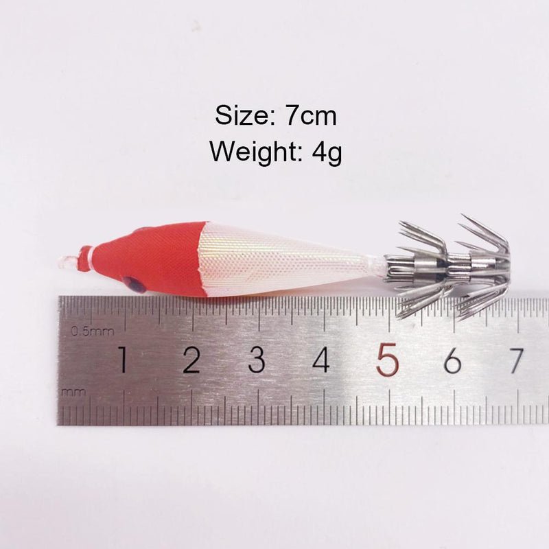 2pcs 7cm 4g Luminous Artificial Wood Shrimp Hook Fishing Lures (Red White)