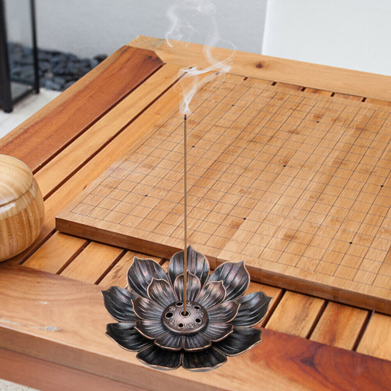 Sandalwood Stick Burner Censer Buddhism Bronze Lotus Incense Line Holder Deco