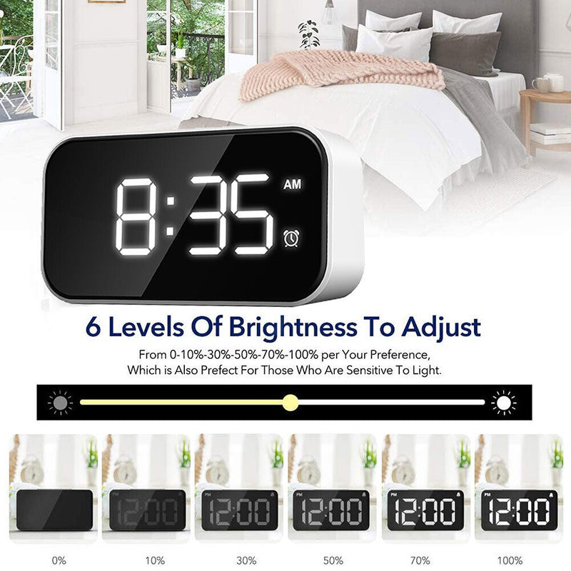 Wake Up Bedside Desktop LED Digital Alarm Clock with Snooze (White + White)