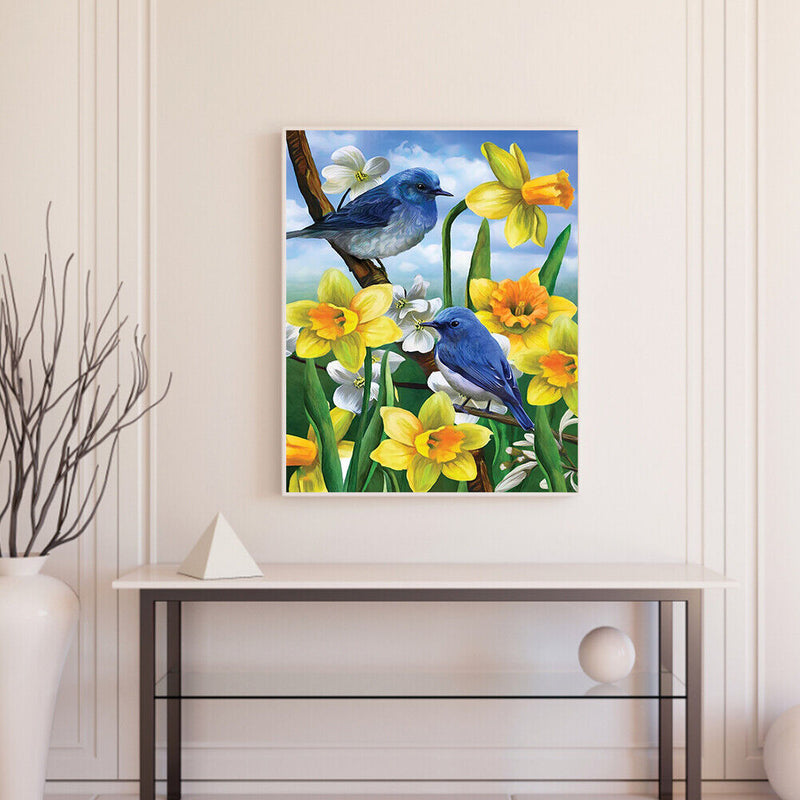 Bird and Flower Oil Paint By Numbers DIY Handpainted on Canvas Wall Art Pic