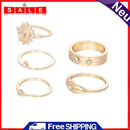 5pcs Fashion Love Heart Star Ring Rhinestone Knuckle Ring Simple Jewelry Gift