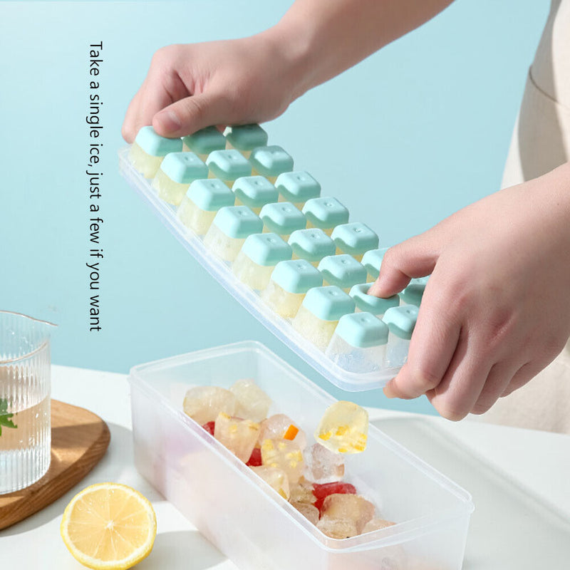 Silicone Ice Cube Tray Molds w/Storage Box for Refrigerator Whisky (D Blue)