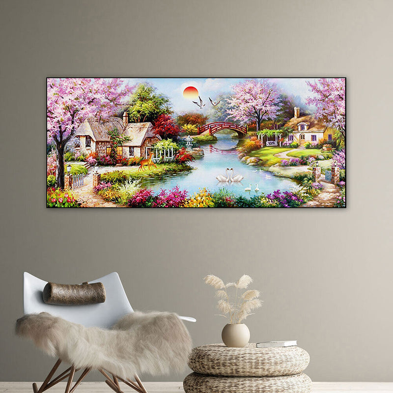 Hut by Lake Oil Paint By Numbers Kits Canvas Wall Art DIY Gift for Adults Child