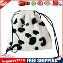 Women Plush Crossbody Bag Cow Milk Print Shoulder Drawstring Mini Handbags