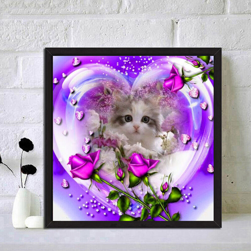 DIY Rose Cat Full Drill Round Diamond Painting Mosaic Picture for Bead Art