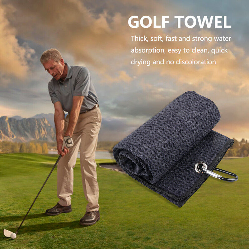 Waffle Microfiber Golf Ball Club Cleaning Towel with Carabiner Hook (Black)