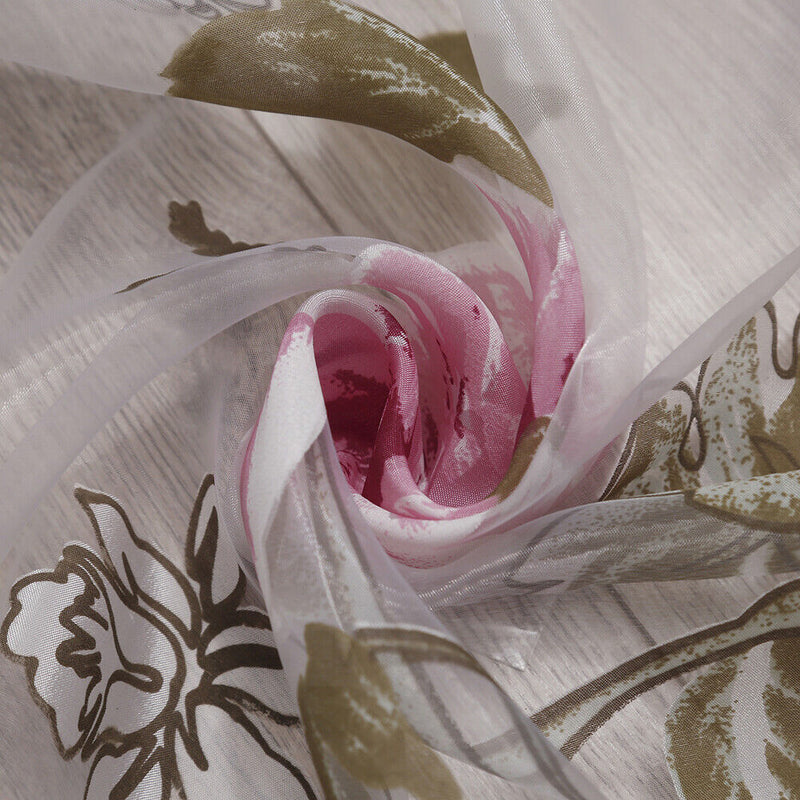 Peony Tulle Curtains for Living Room Floral Window Sheer Curtain (Pink) Newly