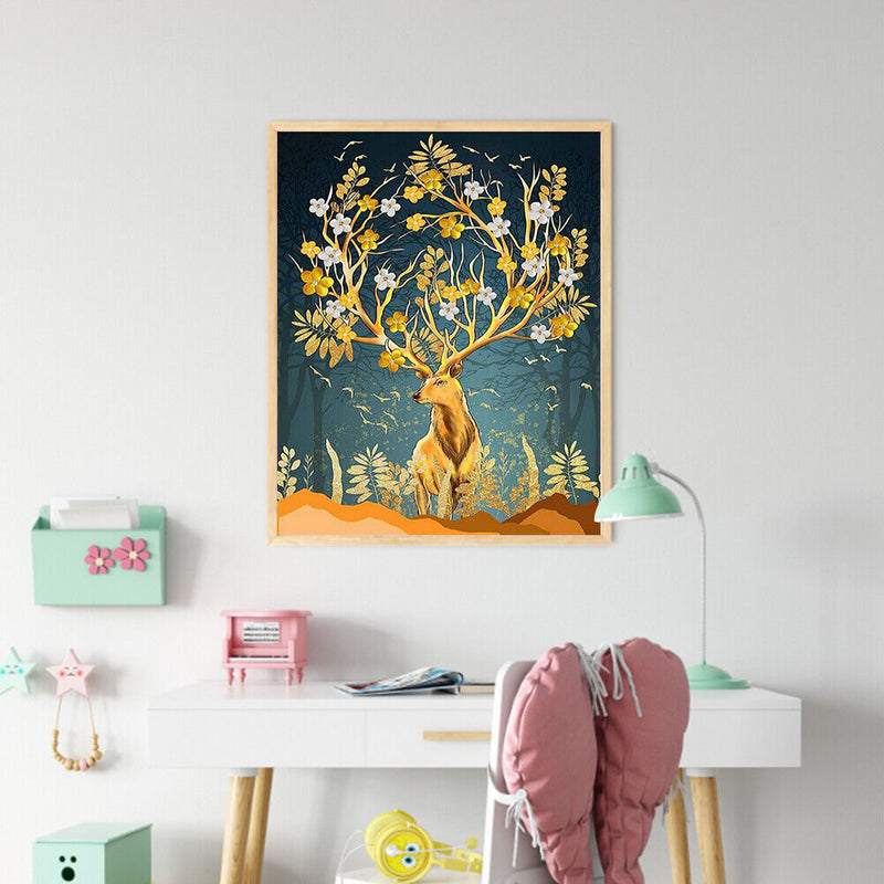 Golden Deer Oil Paint By Numbers Kit DIY Home Decoration Gift Wall Art Pictur