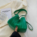 Fashion Pleated Shoulder Crossbody Bags PU Leather Women Office Bucket Handbag