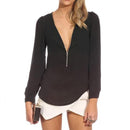 Women Casual Chiffon Shirt Tops Long Sleeve V-Neck Blouse T-shirt Black L