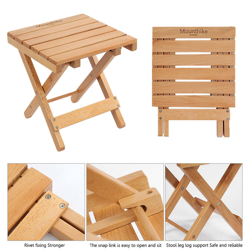 Wood Chair Portable Foldable Outdoor Camping Fishing BBQ Bench Stool (Log)