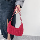 Retro Women Plush Hobos Shoulder Underarm Bag Acrylic Chain Handbag (Red)