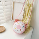 Kids Girls Shoulder Round Shaped Messenger Bag Donuts Leather Street Money Purse