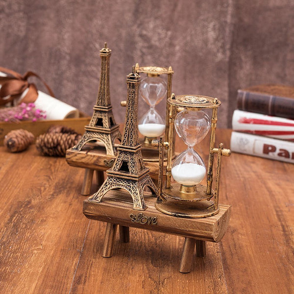 Wooden Desktop Eiffel Tower Sand Timer Brush Teeth Clock Hourglass Timer