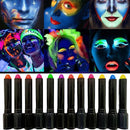 12X Halloween Glow In Dark Face Black Light Paint Neon Crayon Kit Makeup Marker