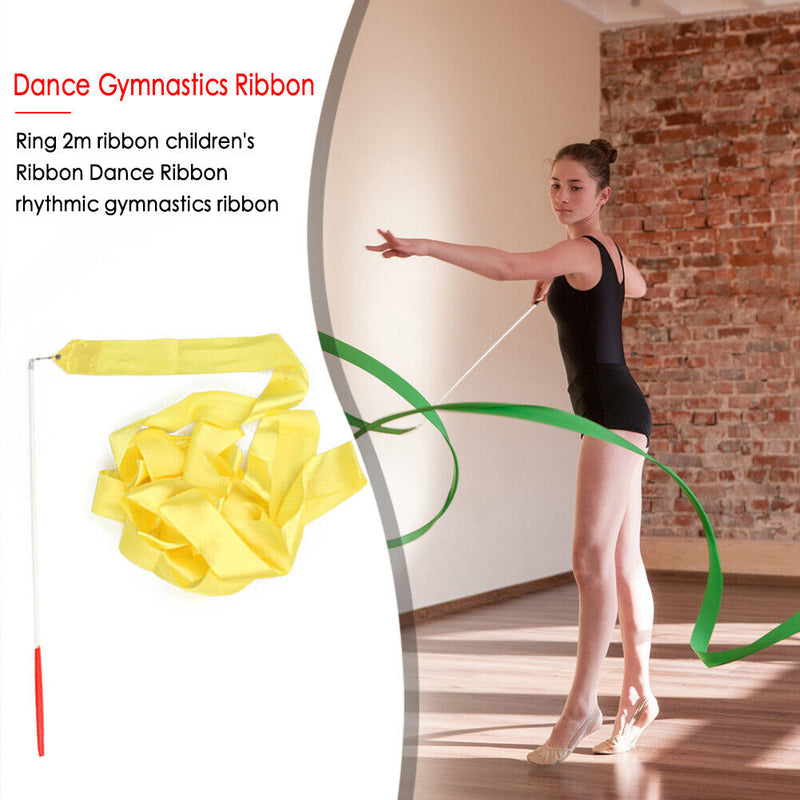 #A 2m Gym Dance Ribbons Training Ballet Streamer Twirling Rod Gymnastics for Kid