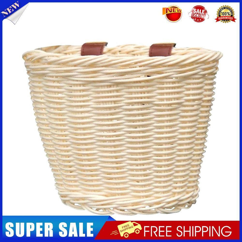 Kids Bike Basket Women Students Bicycle Rattan Weaving Front Basket (Beige)