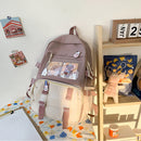 Women Cute Hit Color Backpack Student Canvas Knapsack with Pendant (Purple)