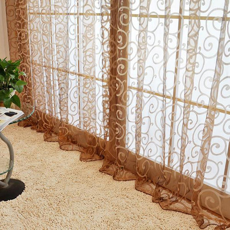 2pcsYarn Window Tulle Curtains Window Voile Curtains for Living Room-Coffee
