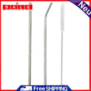 1set Kitchen Tools 2ST Metal Drinking Straws + Stainless Steel Brush for Mugs