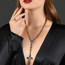 Catholic Wood Beads Necklace Cross Pendant Rosary Necklace Cross Necklace