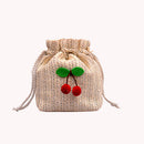Casual Women Cherry Handmade Straw Shoulder Bag Woven Drawstring Crossbody Bag