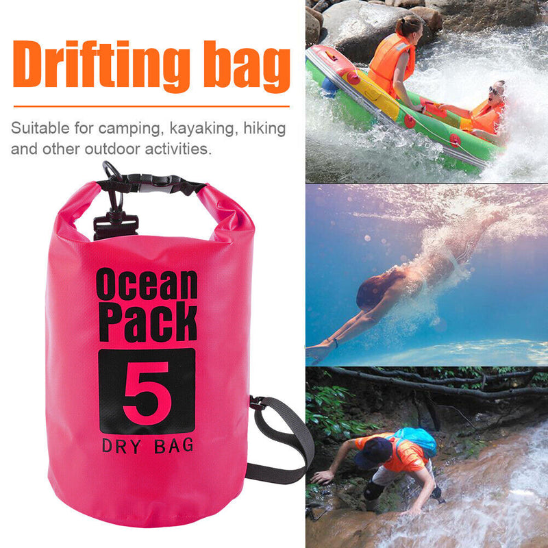 Waterproof Dry Bag Pack Sack Swimming Kayaking River Trekking (5L Pink)